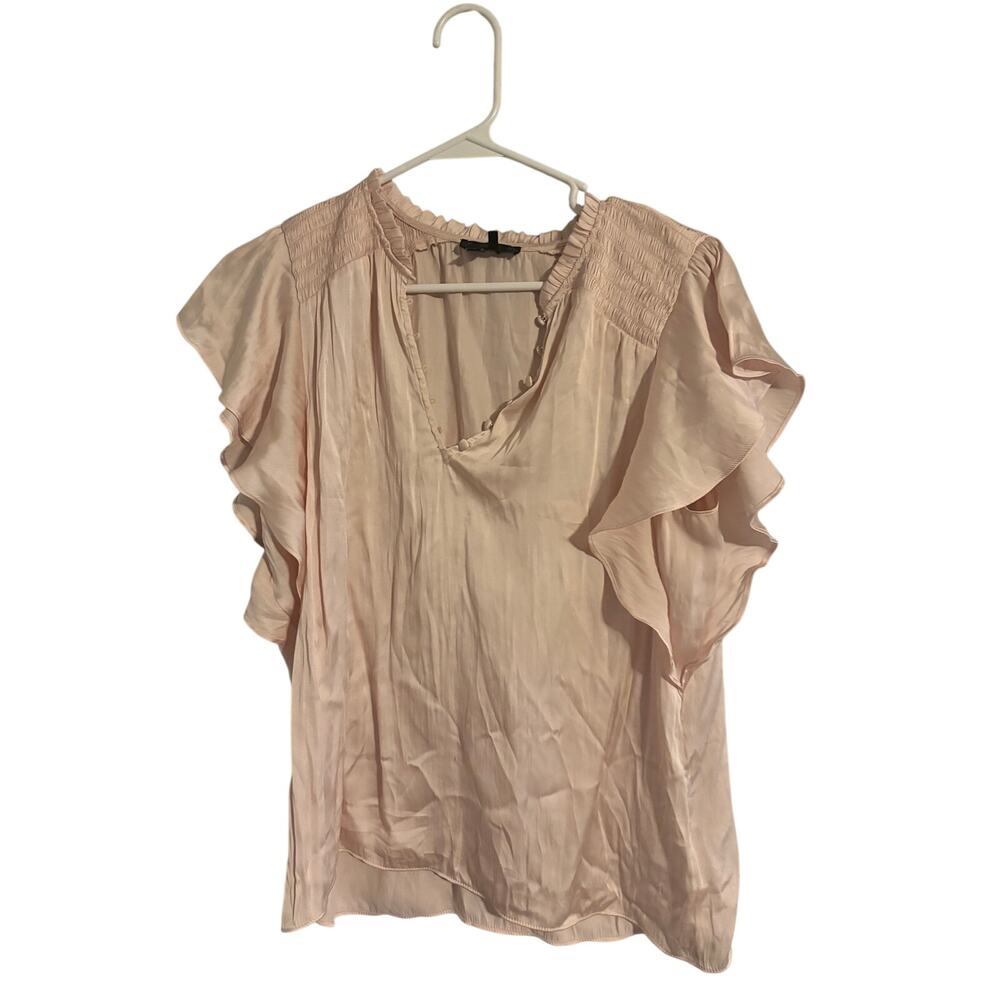 PAIGE Blush Pink Flutter Sleeve Ruffle Blouse Small Romantic Boho